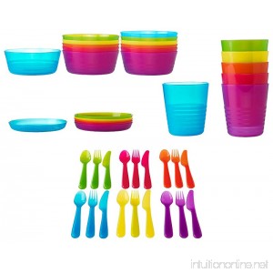 Ikea 42 Pcs Kalas Kids Plastic BPA Free Flatware Bowl Plate Tumbler Set Colorful - B00KGBUF1C
